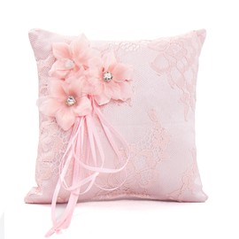 Ring Cushion Wedding Ring Cushion Wedding Registry Office 15 x 15 cm, Ring Holder Cushion for Ring Bearer Engagement, Wedding Party and Wedding Favor, Bridal Pillow Carrier Ring Box with Satin Ribbon