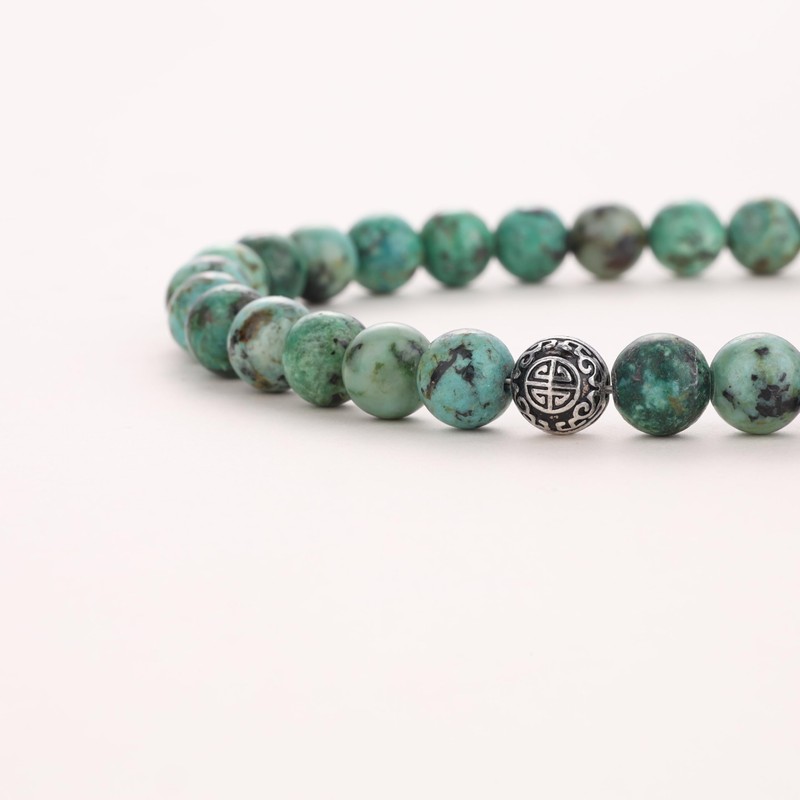 COAI Men's Gemstone Ball Chain, African Turquoise, Stainless Steel, African