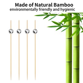 Disco Ball Cocktail Picks - 100 Counts Decorative Toothpicks for Appetizers and Drinks, 4.7 inch Long Bamboo Skewers Wooden Sticks, Fancy Party Decorations, Disco Ball Ornaments Dance Party Decor