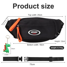 Bum Bag Children's Bum Bag Black Children's Bum Bag Belt Bag Children Boys Chest Bag Children Boys Bum Bag Boys Belt Bag Children Boys with Dinosaur Pendant, black