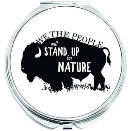 NewCharms Buffalo Stand Up for Nature Compact with Mirrors - Perfect Pocket and Purse Size Folding Mirror for Applying Make Up Anywhere