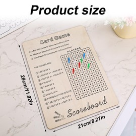 Gosknor Card Game Scoreboard, Reusable Wooden Dice Game Score Sheets with 8 Colored Plastic Pegs Durable Round Tracker for Family Camping Travelling Party