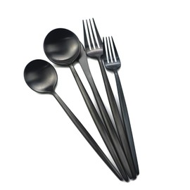 Gugrida 24 Pieces Matte Black Handle 18/10 Stainless Steel Silverware Set, Flatware Set Titanium Black Cutlery Set, Utensils Set for Home Restaurant Service Set for 4, Dishwasher Safe (Full Black)