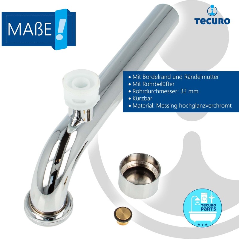 tecuro Professional pipe siphon with ventilation valve, extra long for