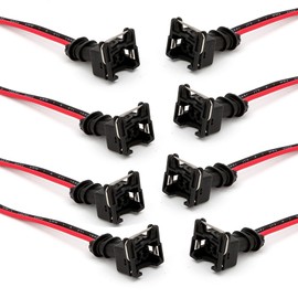 Opuweiy 8 PCS Fuel Injector Connector, Injector Socket with Extended Pigtail Wiring Harness, Waterproof Shell + Copper Core Plug, for Most Vehicles (Black)