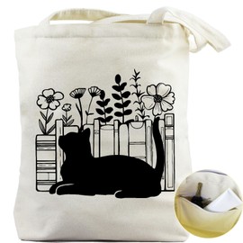 Xasopffe Black Cat Tote Bag for Women Canvas, Aesthetic Book Tote Bag for Cat Lovers Mom Teacher Friends, Cute Cat Gifts for Women Birthday Christmas