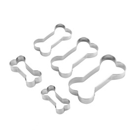 MrCookie - Juego de cortadores de galletas de hueso de perro, moldes de acero inoxidable, moldes de galletas para niños, 5 cortadores resistentes para galletas, sándwiches, tamaño pequeño a grande de