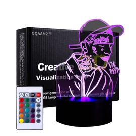 QQAAMZ Rapper Lil Peep 3D LED Anime Night Light, Home Decoration, Colourful Celebrity Birthday Party, USB Desk Lamp, Gifts for Fans