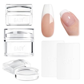 GAOY French Tip Stamp, 6Pcs Nail Art Stamper Kit, Soft Clear Silicone Round & Square Jelly Stamper, Nail Scrapers and Replacement Heads for French Manicure Home DIY & Salon Use