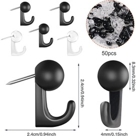 SHSHbuy Push Pin Hooks, Pack of 50 Transparent Drawing Pins with Plastic Box, Card Nail Push Pins, Hooks for Photo Wall, Pin Board Pins for DIY, Bulletin Board, Photos, Wall Maps, Calendar