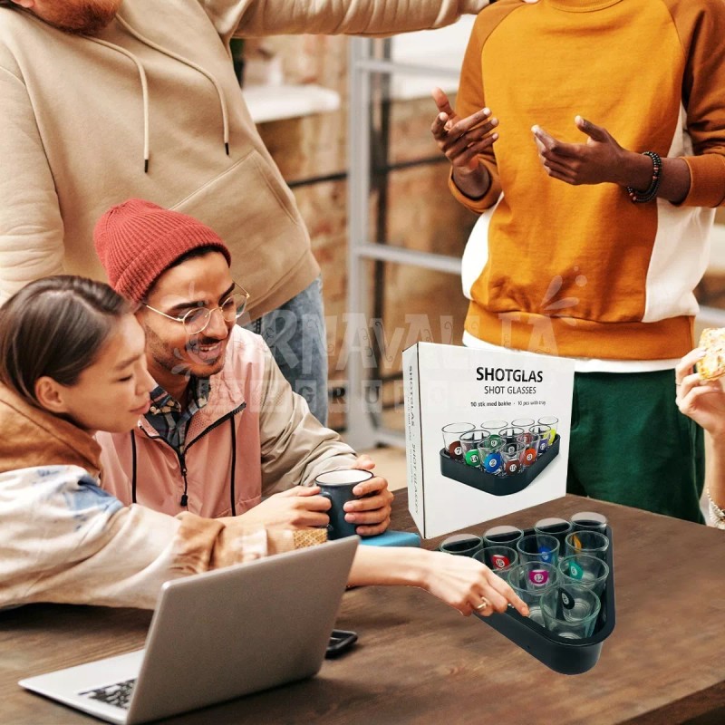 Grupo Carnavallia Billar Shots Bolas Juego 10 Caballitos Bandeja Fiesta