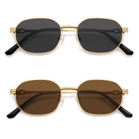 Appassal Retro Oval Sunglasses for Women Y2k 90s Sunnies Trendy Narrow Small Metal Sun Glasses AP3726 Gold/Grey+Gold/Gradient Brown