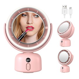 6000mah Table Fan with makeup mirror and led light 5-Speed Ultra-Quiet Cooling |Dimming led vanity mirror with light fan | USB-Powered Portable Fan For Home/Office/Outdoor (Pink)