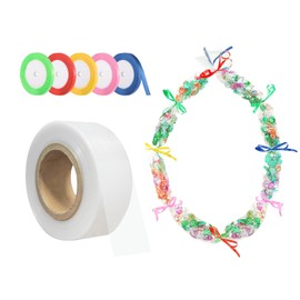 1 Roll Poly Tubing with Ribbon 2 Inch x 328 ft with 5 Rolls Ribbon Graduation Candy Lei Tubing Lei Making Kit for Colorful Graduation Candy Garland Decorations