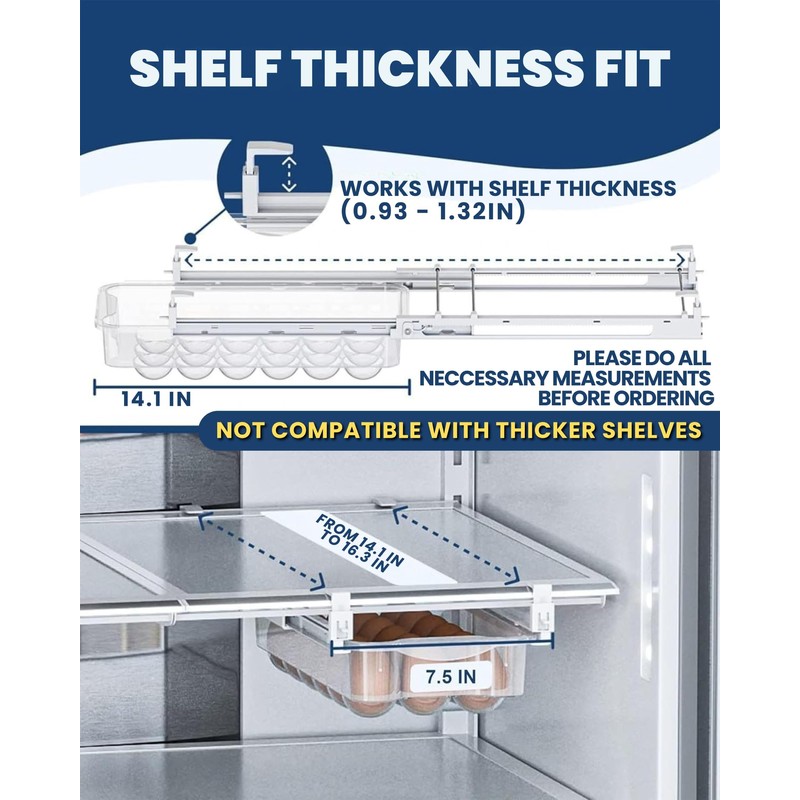 TidyFriend Refrigerator Egg Drawer 14"x7.5"x3.95" – Snap-On Egg Holder with