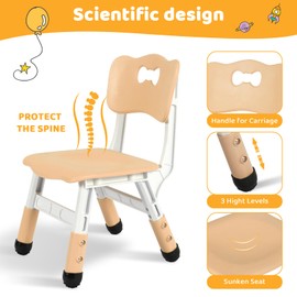 Arlopu Kids Table and Chairs, Height Adjustable Toddler Table and Chair Set, Non-Slip Legs & Easy-Clean Graffiti Desktop (23.6''L X 23.6''W) for Montessori Learning, Daycare, Home (Beige)