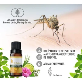 Herbolare - Aceite esencial Citronela mix 10 ml. Delicioso aroma que actúa como repelente natural. Ideal para difusor.