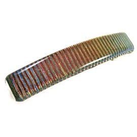 Dichroic Glass Hair Barrette - Large 3.5" / 90mm - Copper Orange Gold Rust Red Wavy Striped Reed Lines Metallic Iridescent Slide Clip Hair Accessories