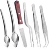 Cridoz 6 Pcs Stainless Steel Kitchen Cooking Tweezers Precision Tongs Drawing Spoons Offset Spatula for Food Culinary Plating Decorating