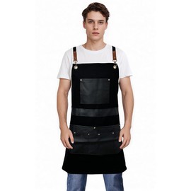 Pelocapa Barber Hair Stylists Working Apron Waterproof Canvas Apron with 6 Pockets for Men Women, Black