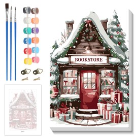 Skyboda Bookstore Paint by Numbers Kit for Adults Beginners with Frame, Christmas Adult Paint by Number Kits on Canvas, Easy DIY Oil Painting Kits for Home Decor, 8x12in