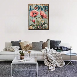 Tucocoo Paint by Numbers Kits 16x20inch Canvas DIY Abstract Opium Poppy Flower Oil Painting for Kids, Students, Adults Beginner with Brushes and Acrylic Pigment-Love Sign(with Frame)