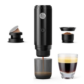 RECAFIMIL Portable 2-in-1 Coffee Maker, Portable 20 Bar Espresso Machine with Automatic Heating, Compatible with NS and Ground Coffee for Camping, Hiking Travel and Home (Black)