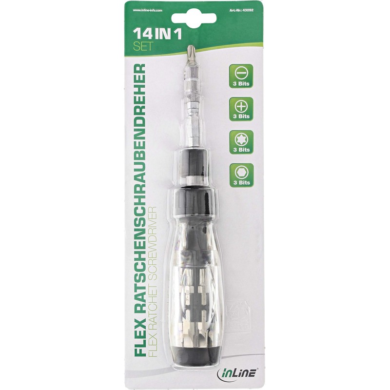InLine 43092 Flex Ratchet Screwdriver with Bit Holder 1/2 in