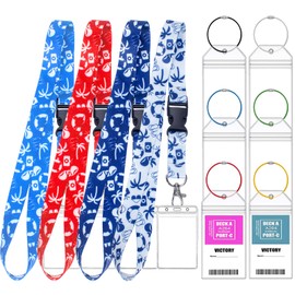 Cruise Lanyards with Luggage Tag Holders, Detachable Cruise Lanyard with Waterproof ID Badge Holder for Cruise Ship Cards & Zip Seal Clear Luggage Tag Holder (4 Lanyards + 6 Luggage Tag Holders)