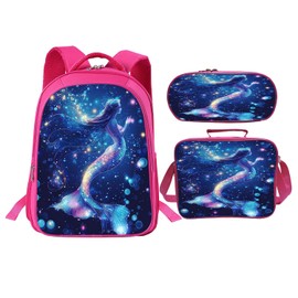 Luxvio Mermaid School Backpack for Teens Kids Kindergarten Elementary Middle School 3-Pcs Bookbag, Mermaid Back Pack for Boys Girls Children Ocean Book Bag, Small Modern Bag