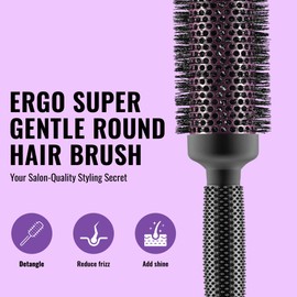 Ergo Super Gentle Round Hair Brush - Professional Wet & Dry Roller Hair Brush for Blow Drying, Hair Care Styling Tool (ERG43: 1.5")
