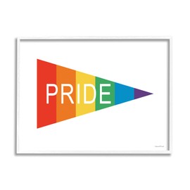 Stupell Industries Pride Phrase Rainbow Stripe Triangular Pennant Flag Shape, Designed by Lettered and Lined White Framed Wall Art, 14 x 11