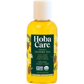 HobaCare Aceite de jojoba orgánico – Aceite de jojoba 100% puro, prensado en frío sin refinar para cuero cabelludo y uñas, aceite corporal hidratante para piel seca, aceite natural para cabello y barba para hombres, mujeres y niños (4.5 onzas líquidas/125 ml)