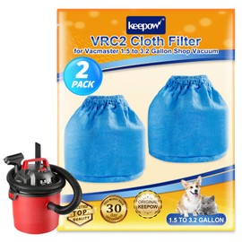 KEEPOW VRC2 Cloth Filter Compatible with Vacmaster 1.5 to 3.2 Gallon Wet/Dry Vacuums, Also Compatible with Shop Vac AA155 AA256 AA255, 2 Pack