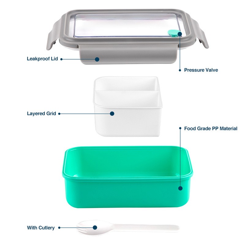 1500mL Bento Box Portable Lunch Box with 4 Compartments, Leak