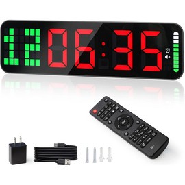 Gym Timer, 15" Large Digital Wall Clock for Gym Interval Workout Timer with Time Progress Bar Countdown/Up Stopwatch, Remote Control for Home Gym Garage Boxing Crossfit Fitness - Color: Blcak+green