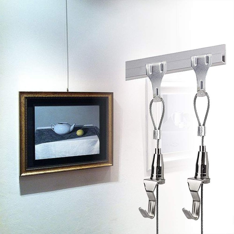 Augsion 4 Piece Picture Rail, Stainless Steel Wire Hooks (Diameter
