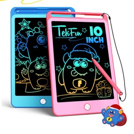 TEKFUN 2 Pack LCD Writing Tablet for Kids, 10 Inch Blue+Pink Doodle Board Drawing Board Reusable Drawing Tablet with Lanyard, Educational Kids Toddler Toys Birthday Gift for Boys Girls 3-12 Years Old