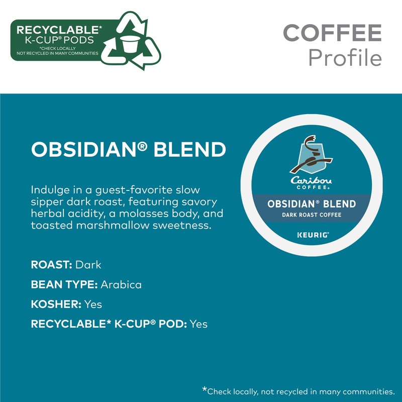 Caribou Coffee Obsidian Keurig Single-Serve K-Cup Pod, Medium Roast Coffee,