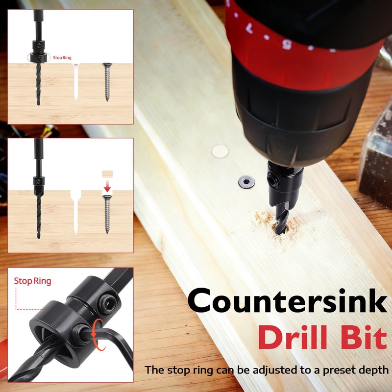 Doaho 15 Pcs Countersink Drill Bit Set,Tapered Counter Sink Bits