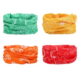 SMEHCF 4 Multipurpose Bandanas for Women Men Headband Balaclava Hair Head Scarf Face Half Airsoft Paintball Mask Neck Gaiters Breathable Reusable Washable Red Orange Green Yellow Cashew Flower