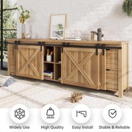 EaseLife 8 FT Mini Cabinet Bypass Sliding Barn Door Hardware Track Kit for 4 Door,Easy Install,Slide Smoothly Quietly,Apply for Storage Window TV Stand and Other Shielding (No Cabinet)