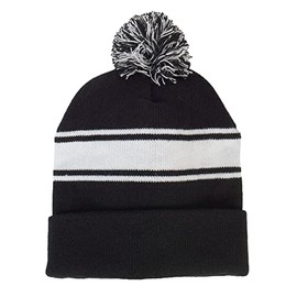 TOP HEADWEAR Unisex Men's Women's Stripe Pom Pom Beanie, Black/White