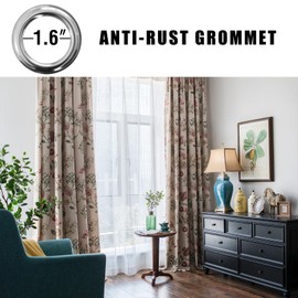 SUOUO Red Floral Curtains Linen Textured for Living Room Patterned Green Jacobean Farmhouse 84 inches Long 2 Panels Light Filtering Window Drapes for Bedroom