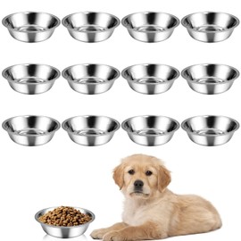 kathson 12 PCS Small Stainless Steel Dog Bowls, Replacement Metal Puppy Food Water Bowl Set Suit for Indoor Outdoor, Pet Feeding Dish for Small Animals Kitten, Dishwasher Safe (5.5 in)