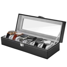 FWTBOOM Watch Box for Men,Organizer 6 Slot Watch Display Case,Men Jewelry Box Storage Watch and Watch Box Men, Watch Holder Organizer for Men Women -6 Slot, Black