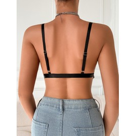 COOLOYA Women's Lace Front Closure Bra Wireless Padded Bras Spaghetti Strap Triangle Bralette Black M