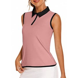 COOrun Womens Sleeveless Golf Polo Shirts Lightweight Tennis Sport Tops Pink S