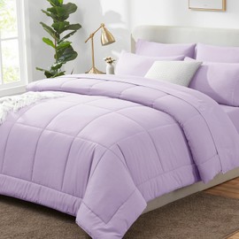 CozyLux Full Size Comforter Sets Lavender, 7 Pieces Bed in a Bag, Light Purple Comforter Full Size, All Season Bedding Sets with Stitch Quilted Comforter, Flat Sheet, Fitted Sheet, Pillowcases