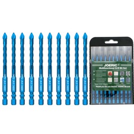 JOERIC 10pc 3/16”(5mm) Eccentric Drill Bit Set, Masonry Drill Bit Sets Concrete Drill Bit for Tile,Glass,Brick,Plastic,Cement,Wood with Storage Case (Blue).